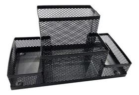 Organizador de Mesa Office Escritório Aramado 4 Compartimentos Preto Porta Canetas Lápis - EPJ