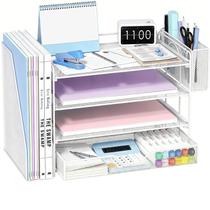 Organizador de Mesa OPNICE com 4 Níveis e Gaveta, Branco Organizador de Mesa OPNICE com 4 Níveis e Gaveta, Branco