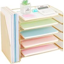 Organizador de Mesa OPNICE com 5 Níveis para Papéis Dourado