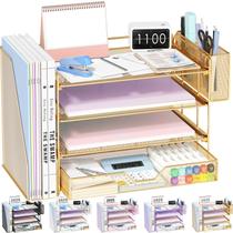Organizador de Mesa OPNICE de 4 Níveis com Gaveta e Porta Canetas Dourado