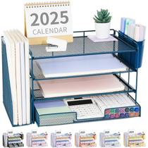 Organizador de Mesa OPNICE de 4 Níveis com Gaveta e Porta-canetas Organizador de Mesa OPNICE de 4 Níveis com Gaveta e Porta-canetas