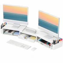 Organizador de Mesa OPNICE Suporte para Dois Monitores com Gaveta Branco