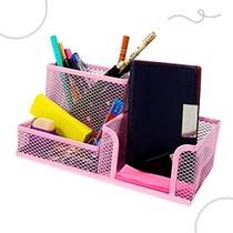 Organizador de mesa para escritório com 3 partes rosa claro