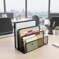 Organizador de Mesa para Pastas e Papéis Aramado Metálico Preto Multiuso para Escritório Organizador de Mesa para Pastas e Papéis Aramado Metálico Preto Multiuso para Escritório