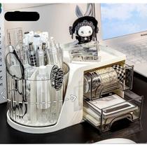Organizador de Mesa Porta Caneta Com 2 Gaveta e Giratorio
