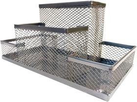 Organizador de Mesa Porta Lápis Caneta Metal Aramado Prata