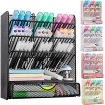 Organizador de mesa Spacrea Metal Pen Organizer com gaveta preta Organizador de mesa Spacrea Metal Pen Organizer com gaveta preta