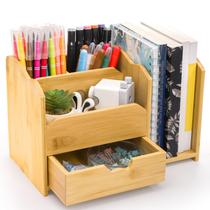 Organizador de Mesa ZAVOOS de Bambu com 5 Compartimentos e Gaveta
