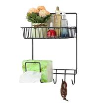 Organizador de Metal Prateleira Cesto com 3 Ganchos Adesivo PRETO Organizador de Metal Prateleira Cesto com 3 Ganchos Adesivo PRETO