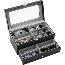 Organizador de óculos de sol ProCase 12 slots 2 camadas de couro preto Organizador de óculos de sol ProCase 12 slots 2 camadas de couro preto