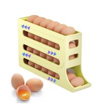 Organizador de Ovos com 4 Níveis e Rolagem Automática para 30 Ovos Amarelo Organizador de Ovos com 4 Níveis e Rolagem Automática para 30 Ovos Amarelo