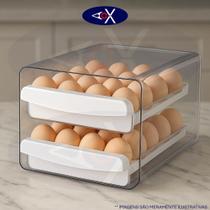 Organizador de Ovos com Gaveta 2 Andares Transparente para Geladeira Capacidade 32 Ovos