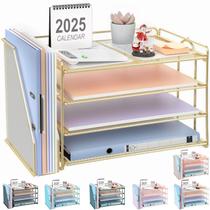Organizador de Papel Gianotter de 4 Níveis com Porta-Revistas Dourado Organizador de Papel Gianotter de 4 Níveis com Porta-Revistas Dourado