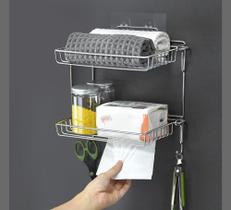 Organizador de Parede Duplo Multiuso com Ventosa Banheiro, Lavanderia e Cozinha