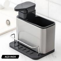 Organizador de Pia com Dispenser de Detergente Sabão Líquido Suporte Aço Inox para Esponja Bucha 3 em 1 Organizador de Pia com Dispenser de Detergente Sabão Líquido Suporte Aço Inox para Esponja Bucha 3 em 1