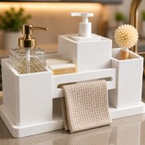 Organizador De Pia Premium 6 em 1 em MDF Branco TX 45X18X20cm Organizador De Pia Premium 6 em 1 em MDF Branco TX 45X18X20cm