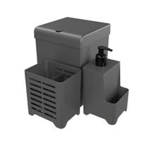 Organizador De Pia Stolf Kit Cozinha 3 Pçs Lixeira Porta Talheres Cinza - Cinza