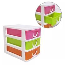 Organizador de Plástico com 3 Gavetas Porta Maquiagem Jóias Coloridas
