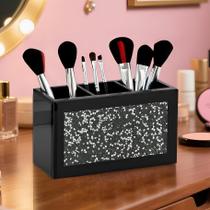 Organizador de porta-pincéis de maquiagem SHYFOY Black Glass 3 slots Organizador de porta-pincéis de maquiagem SHYFOY Black Glass 3 slots