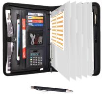 Organizador de portfólio Eshow de 3 anéis em material vegano com zíper