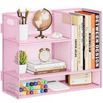 Organizador de prateleira de mesa Marbrasse de 3 camadas com alça rosa Organizador de prateleira de mesa Marbrasse de 3 camadas com alça rosa