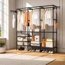 Organizador de Roupas 3 Coluna Aberto Closet Arara Prateleira Organizador de Roupas 3 Coluna Aberto Closet Arara Prateleira