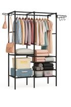 Organizador de Roupas Aço Inox Closet Aberto com Cabideiro, Prateleiras e Sapateira Irsina