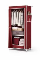 Organizador de Roupas Portátil Vermelho com Cabideiro e Prateleiras Dobrável