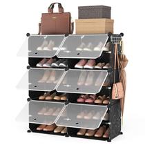 Organizador de sapateira ROJASOP de 6 camadas e 24 pares com ganchos pretos Organizador de sapateira ROJASOP de 6 camadas e 24 pares com ganchos pretos