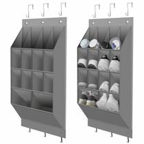 Organizador de sapatos KLEVERISE Over the Door, 14 bolsos, pacote com 2, cinza Organizador de sapatos KLEVERISE Over the Door, 14 bolsos, pacote com 2, cinza