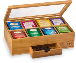 Organizador de saquinhos de chá Bambüsi Bamboo Tea Box Storage com gaveta
