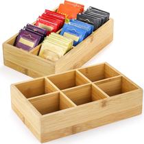 Organizador de saquinhos de chá Dicunoy Bamboo Wood, 6 compartimentos, pacote com 2 Organizador de saquinhos de chá Dicunoy Bamboo Wood, 6 compartimentos, pacote com 2