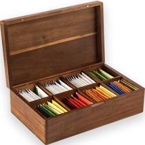 Organizador de saquinhos de chá FLYIEE Acacia Wood 8 compartimentos
