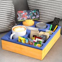 Organizador de sofá Caddy RGBDOT Bandeja de bambu de silicone azul