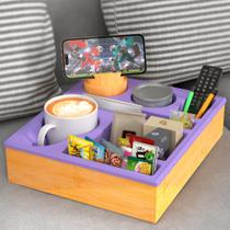Organizador de sofá Caddy RGBDOT, bandeja de bambu de silicone, roxa