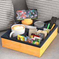 Organizador de sofá RGBDOT, bandeja porta-copos de silicone e bambu