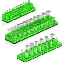 Organizador de soquetes Olsa Tools Magnetic de 3 peças SAE Green