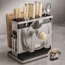 Organizador De Talheres Faca Suporte De Tampa Com Escorredor Cozinha De Armazenamento Multifuncional