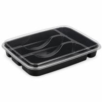 Organizador de talheres preto com tampa divisória para gaveta porta talheres resistente Organizador de talheres preto com tampa divisória para gaveta porta talheres resistente