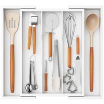 Organizador de utensílios Lifewit expansível de bambu branco grande Organizador de utensílios Lifewit expansível de bambu branco grande