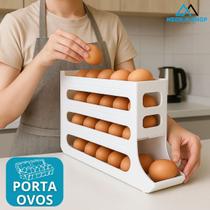 Organizador Dispenser Porta Ovos de Geladeira Sistema Deslizante Rolante