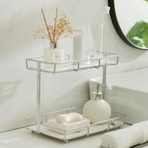 Organizador Dobbyby de 2 Níveis em Aço Inoxidável Dourado com Bandeja de Mármore Organizador Dobbyby de 2 Níveis em Aço Inoxidável Dourado com Bandeja de Mármore