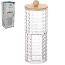 Organizador Duplo Acrílico Porta Cotonete e Algodão Tampa de Bambu Organizador Duplo Acrílico Porta Cotonete e Algodão Tampa de Bambu