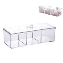 Organizador Em Acrílico Divisórias e Tampa Cotonete Algodão