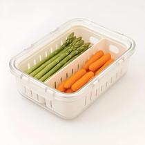 Organizador Empilhável de Geladeira com Cesto Removível e 2 Divisórias Tampa Transparente