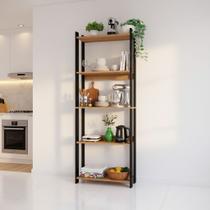 Organizador Estante Livreiro Estilo Industrial MDP Prateleira para Livros Acessórios Salão Barbearia Decoração Sala Quarto Cozinha Preto Nature - JE HOME