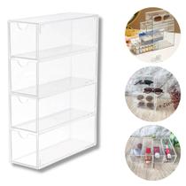 Organizador Gaveteiro 4 Gavetas Multiuso Acrílico Porta Maquiagem Cosméticos Óculos Pincéis Cápsulas Café