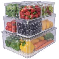 Organizador Geladeira Kit 7 Peças Empilhável Transparente para frutas e verduras Organizador Geladeira Kit 7 Peças Empilhável Transparente para frutas e verduras