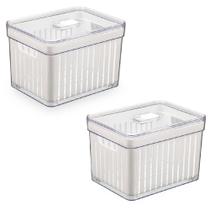 Organizador Geladeira Kit com 2 de 3,8L Cesto Escorredor para Alimentos Frutas e Vegetais Organizador Geladeira Kit com 2 de 3,8L Cesto Escorredor para Alimentos Frutas e Vegetais