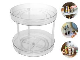 Organizador Giratório 2 Andares Bancada Mesa Acrílico Decorativo Resistente Multiuso Porta Objetos